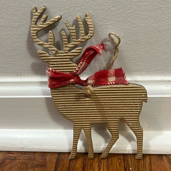 (2) Handmade Reindeer Snowman Christmas Ornaments Sparkly 4” x 6” Jingle Bells - Picture 2 of 14